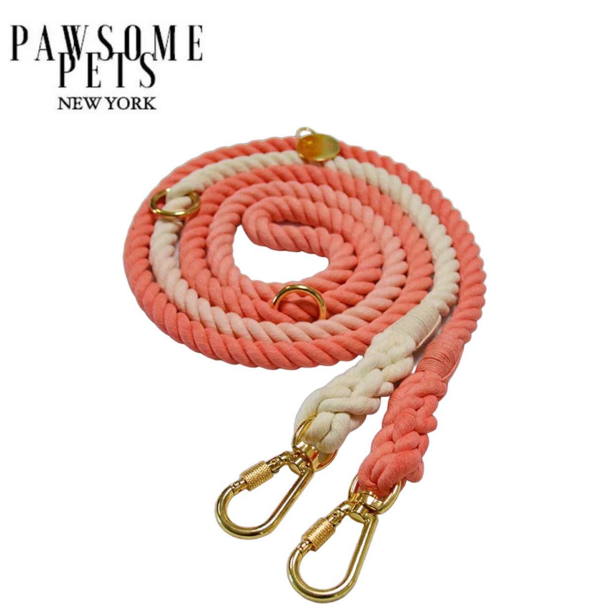 HANDS FREE DOG ROPE LEASH - OMBRE LIGHT CORAL