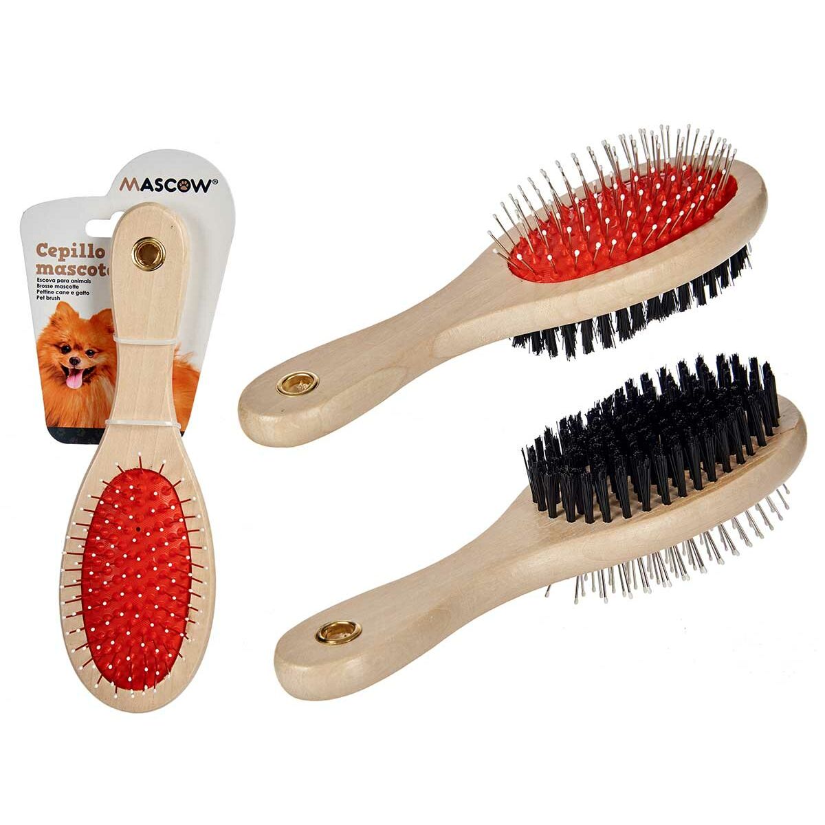 Dog Brush Mascow Brown Black Red 7 x 22,5 x 5 cm (12 Units)
