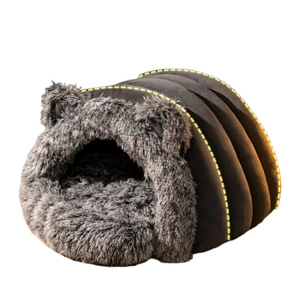 Plush Fleece Cat Cave Bed for Winter Comfort